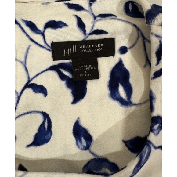 JJill Wearever Blue White Floral Short Sleeve Soft Stretchy Dress Womens PetiteS - Picture 7 of 7